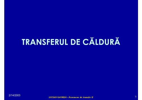 TRANSFERUL DE CĂLDURĂ - Cadre Didactice