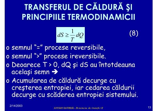 TRANSFERUL DE CĂLDURĂ - Cadre Didactice