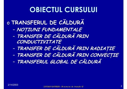 TRANSFERUL DE CĂLDURĂ - Cadre Didactice