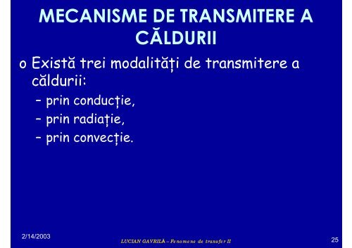 TRANSFERUL DE CĂLDURĂ - Cadre Didactice