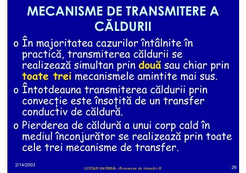 TRANSFERUL DE CĂLDURĂ - Cadre Didactice