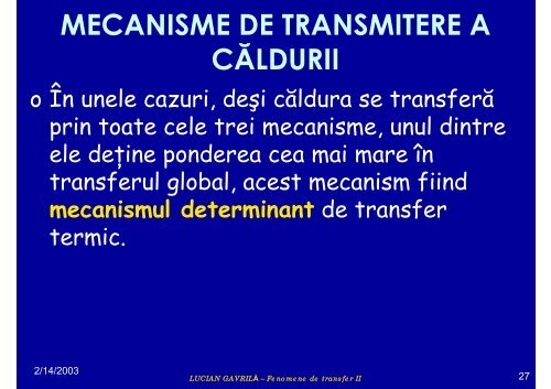 TRANSFERUL DE CĂLDURĂ - Cadre Didactice