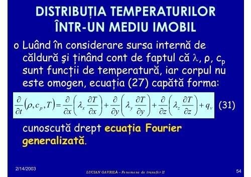 TRANSFERUL DE CĂLDURĂ - Cadre Didactice