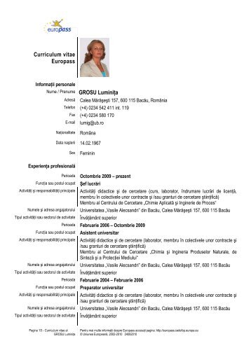 Curriculum vitae Europass - Cadre Didactice