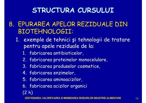 depoluarea efluentilor din industria alimentara si ... - Cadre Didactice