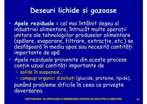 depoluarea efluentilor din industria alimentara si ... - Cadre Didactice