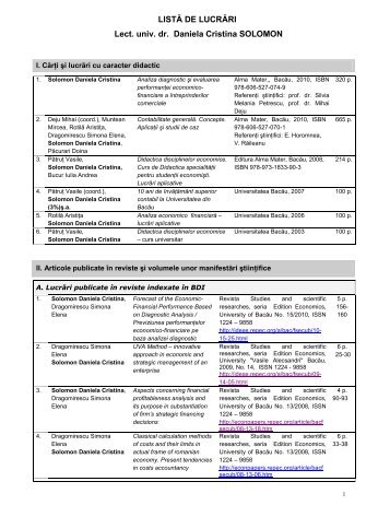 Lect. univ. dr. Daniela Cristina SOLOMON - Cadre Didactice - Vasile ...