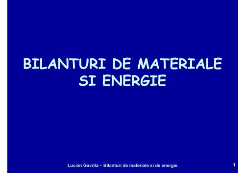 BILANTURI DE MATERIALE SI ENERGIE - Cadre Didactice