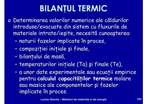 BILANTURI DE MATERIALE SI ENERGIE - Cadre Didactice