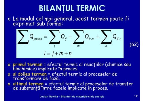 BILANTURI DE MATERIALE SI ENERGIE - Cadre Didactice