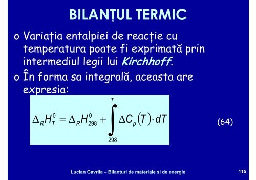 BILANTURI DE MATERIALE SI ENERGIE - Cadre Didactice