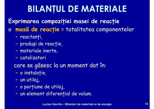 BILANTURI DE MATERIALE SI ENERGIE - Cadre Didactice