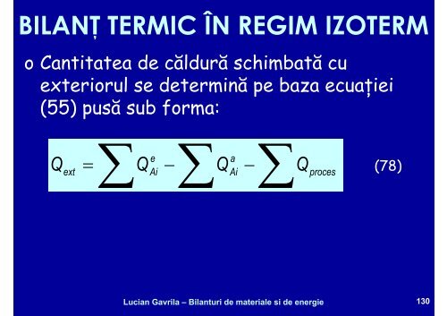 BILANTURI DE MATERIALE SI ENERGIE - Cadre Didactice