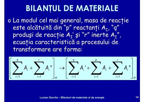 BILANTURI DE MATERIALE SI ENERGIE - Cadre Didactice