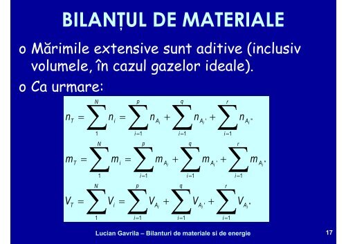 BILANTURI DE MATERIALE SI ENERGIE - Cadre Didactice