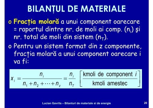 BILANTURI DE MATERIALE SI ENERGIE - Cadre Didactice