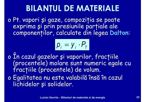 BILANTURI DE MATERIALE SI ENERGIE - Cadre Didactice