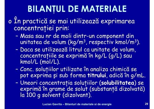 BILANTURI DE MATERIALE SI ENERGIE - Cadre Didactice