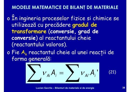 BILANTURI DE MATERIALE SI ENERGIE - Cadre Didactice