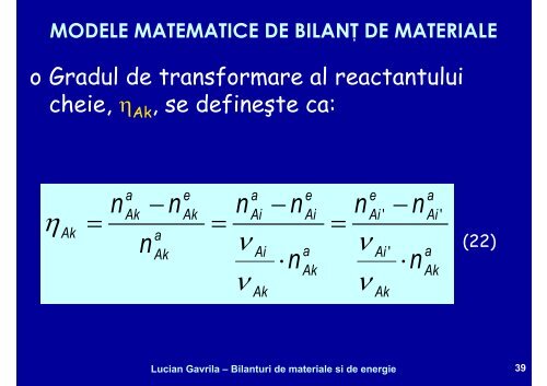 BILANTURI DE MATERIALE SI ENERGIE - Cadre Didactice