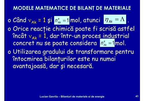 BILANTURI DE MATERIALE SI ENERGIE - Cadre Didactice