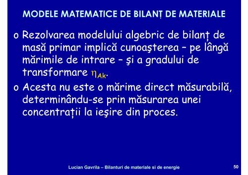 BILANTURI DE MATERIALE SI ENERGIE - Cadre Didactice