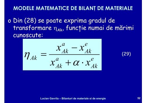 BILANTURI DE MATERIALE SI ENERGIE - Cadre Didactice