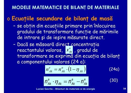 BILANTURI DE MATERIALE SI ENERGIE - Cadre Didactice