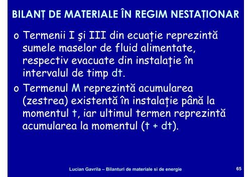 BILANTURI DE MATERIALE SI ENERGIE - Cadre Didactice