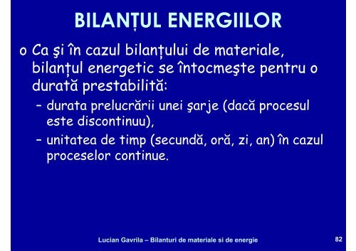 BILANTURI DE MATERIALE SI ENERGIE - Cadre Didactice