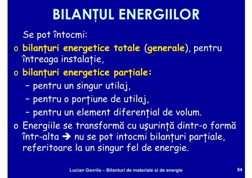 BILANTURI DE MATERIALE SI ENERGIE - Cadre Didactice