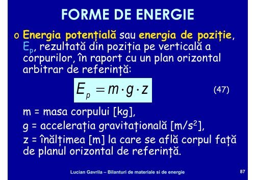 BILANTURI DE MATERIALE SI ENERGIE - Cadre Didactice