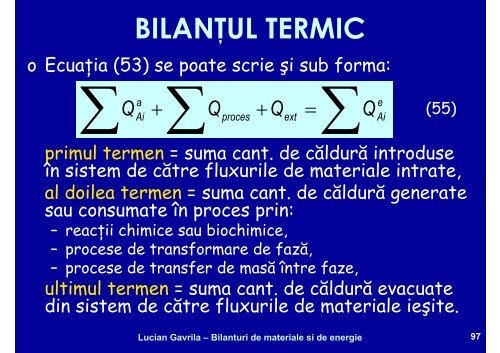 BILANTURI DE MATERIALE SI ENERGIE - Cadre Didactice