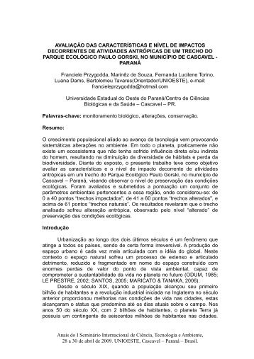 avaliação das características e nível de impactos ... - Unioeste