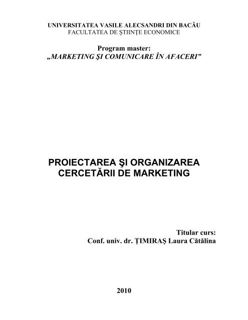 proiectarea şi organizarea cercetării de marketing - Cadre Didactice ...