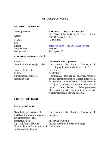 As. univ. drd. ing. Marius Anghelut - Cadre Didactice