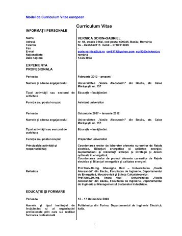 Curriculum Vitae - Cadre Didactice - Universitatea "Vasile Alecsandri"