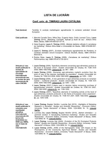 LISTA DE LUCRĂRI - Cadre Didactice