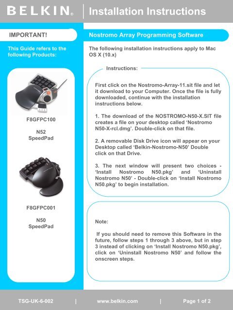 Mac OS X Installation Instructions - Belkin