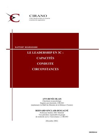 CIRANO LE LEADERSHIP EN 3C : CAPACITÉS CONDUITE ...