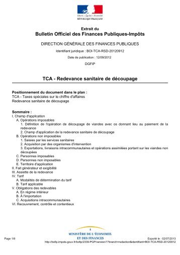 Redevance sanitaire de découpage - BOFiP-Impôts - Impots.gouv.fr