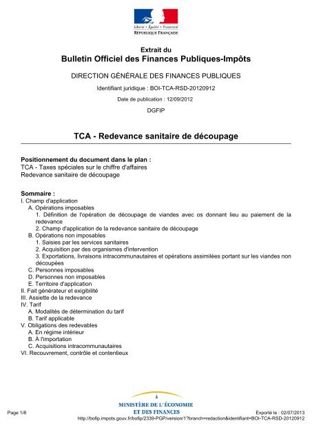 Redevance sanitaire de découpage - BOFiP-Impôts - Impots.gouv.fr
