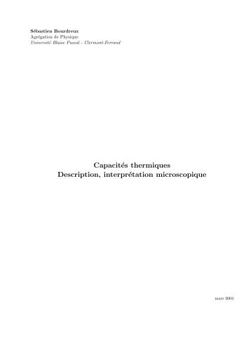 Capacités thermiques Description, interprétation microscopique
