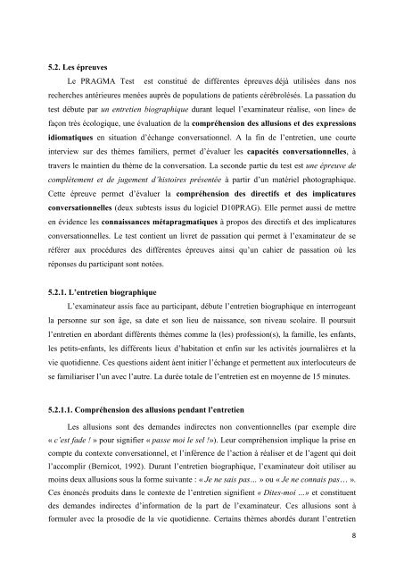 Evaluation des capacités langagières pragmatiques ... - Josie Bernicot