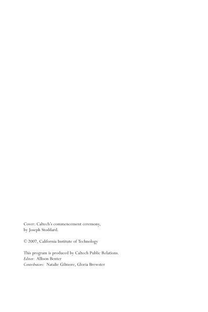 PDF (2007 Commencement Program) - CaltechCampusPubs