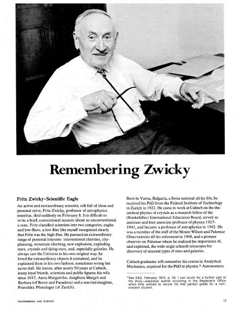 Remembering Zwicky - Engineering & Science - Caltech
