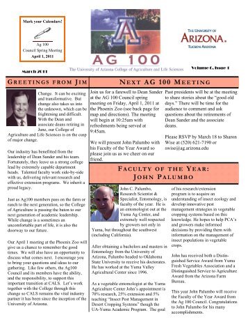 NEXT AG 100 MEETING - University of Arizona