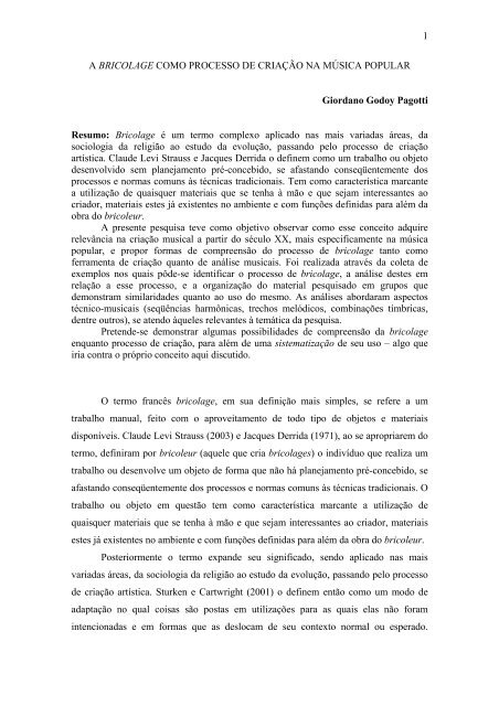 a bricolage como processo de criação na música ... - Demac; UFU.