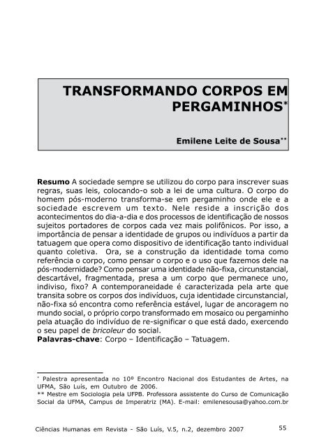 Transformando corpos em pergaminhos - Nucleo de Humanidades ...