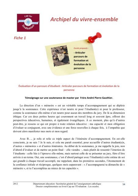 Cap sur l'Évaluation : Les escales - ECA - Enseignement catholique ...